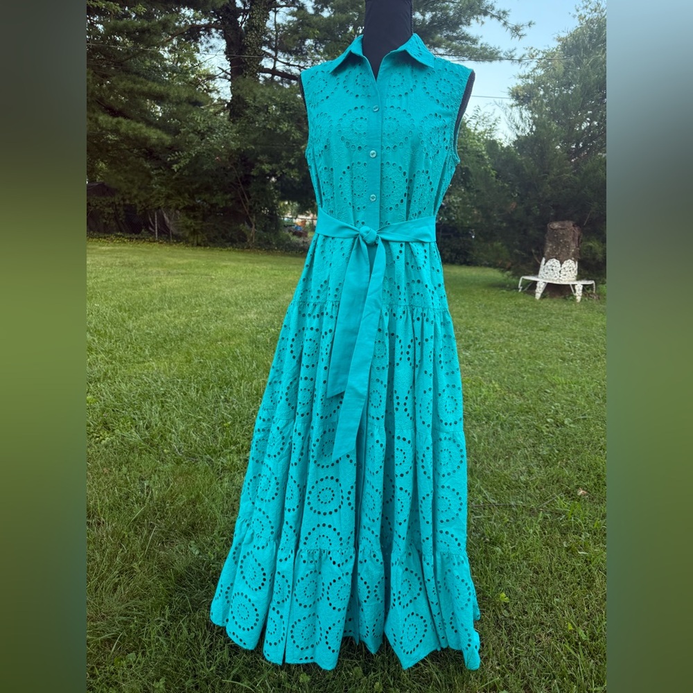 NWOT Lilly Pulitzer ❤️🔥SAMPLE❤️🔥Maxi Teal Sleeveless Eyelet Dress 10 - Picture 12 of 17